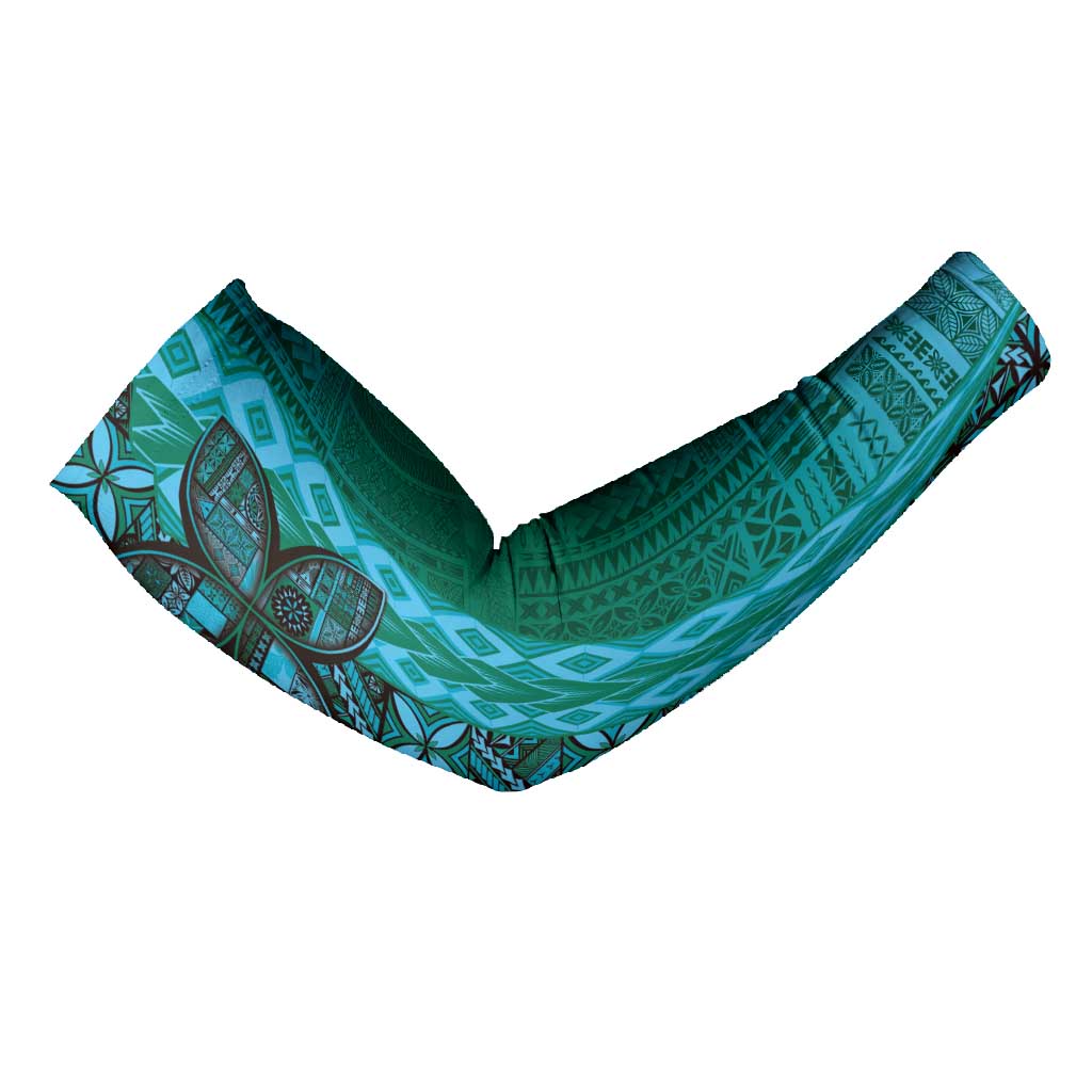 Samoan Pacific Tribal Flower Geometric Art Tattoos Arm Sleeves Siapo Pattern Turquoise Tide - Polynesian Pride