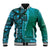 Samoan Pacific Tribal Flower Geometric Art Tattoos Baseball Jacket Siapo Pattern Turquoise Tide - Polynesian Pride