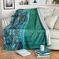 Samoan Pacific Tribal Flower Geometric Art Tattoos Blanket Siapo Pattern Turquoise Tide - Polynesian Pride
