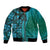 Samoan Pacific Tribal Flower Geometric Art Tattoos Bomber Jacket Siapo Pattern Turquoise Tide - Polynesian Pride