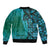 Samoan Pacific Tribal Flower Geometric Art Tattoos Bomber Jacket Siapo Pattern Turquoise Tide - Polynesian Pride