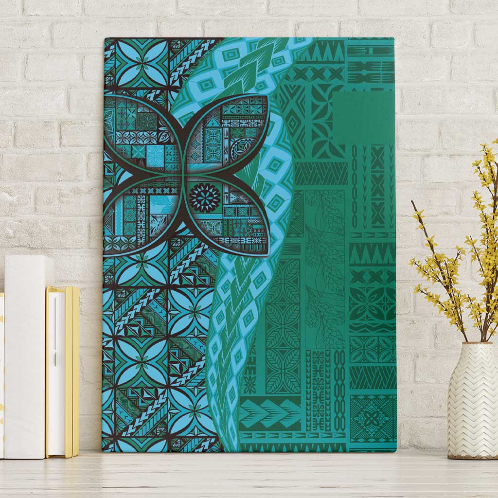 Samoan Pacific Tribal Flower Geometric Art Tattoos Canvas Wall Art Siapo Pattern Turquoise Tide - Polynesian Pride