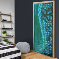 Samoan Pacific Tribal Flower Geometric Art Tattoos Door Cover Siapo Pattern Turquoise Tide - Polynesian Pride