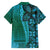 Samoan Pacific Tribal Flower Geometric Art Tattoos Family Matching Off The Shoulder Long Sleeve Dress and Hawaiian Shirt Siapo Pattern Turquoise Tide - Polynesian Pride
