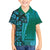 Samoan Pacific Tribal Flower Geometric Art Tattoos Family Matching Off The Shoulder Long Sleeve Dress and Hawaiian Shirt Siapo Pattern Turquoise Tide - Polynesian Pride