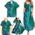 Samoan Pacific Tribal Flower Geometric Art Tattoos Family Matching Summer Maxi Dress and Hawaiian Shirt Siapo Pattern Turquoise Tide - Polynesian Pride