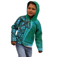 Samoan Pacific Tribal Flower Geometric Art Tattoos Kid Hoodie Siapo Pattern Turquoise Tide - Polynesian Pride