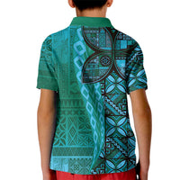 Samoan Pacific Tribal Flower Geometric Art Tattoos Kid Polo Shirt Siapo Pattern Turquoise Tide LT03 - Polynesian Pride