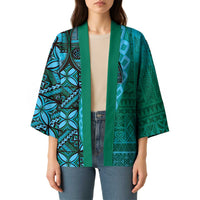 Samoan Pacific Tribal Flower Geometric Art Tattoos Kimono Siapo Pattern Turquoise Tide - Polynesian Pride