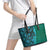 Samoan Pacific Tribal Flower Geometric Art Tattoos Leather Tote Bag Siapo Pattern Turquoise Tide - Polynesian Pride