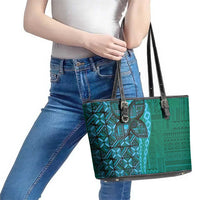 Samoan Pacific Tribal Flower Geometric Art Tattoos Leather Tote Bag Siapo Pattern Turquoise Tide LT03 - Polynesian Pride