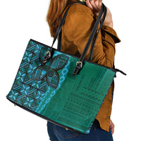 Samoan Pacific Tribal Flower Geometric Art Tattoos Leather Tote Bag Siapo Pattern Turquoise Tide LT03 - Polynesian Pride