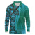 Samoan Pacific Tribal Flower Geometric Art Tattoos Long Sleeve Polo Shirt Siapo Pattern Turquoise Tide - Polynesian Pride
