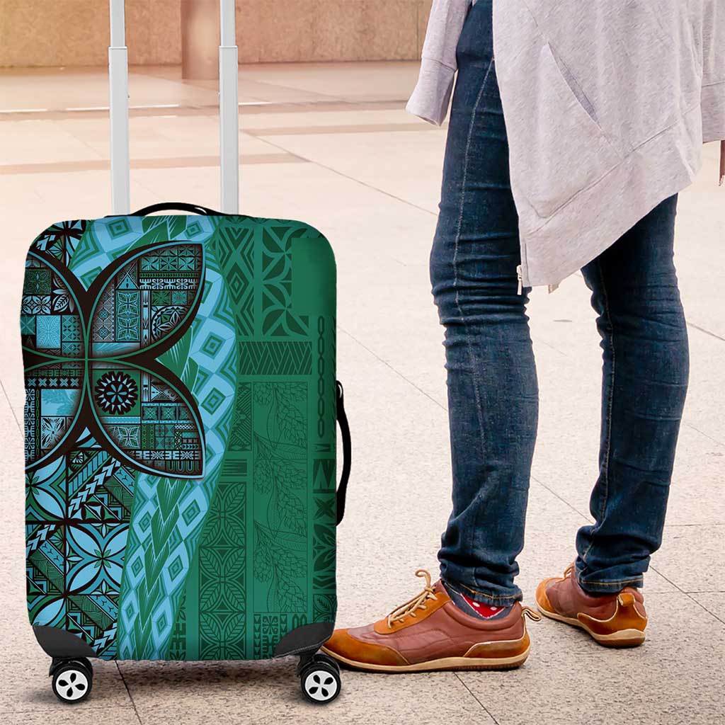 Samoan Pacific Tribal Flower Geometric Art Tattoos Luggage Cover Siapo Pattern Turquoise Tide LT03 Turquoise - Polynesian Pride