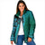 Samoan Pacific Tribal Flower Geometric Art Tattoos Padded Jacket Siapo Pattern Turquoise Tide - Polynesian Pride