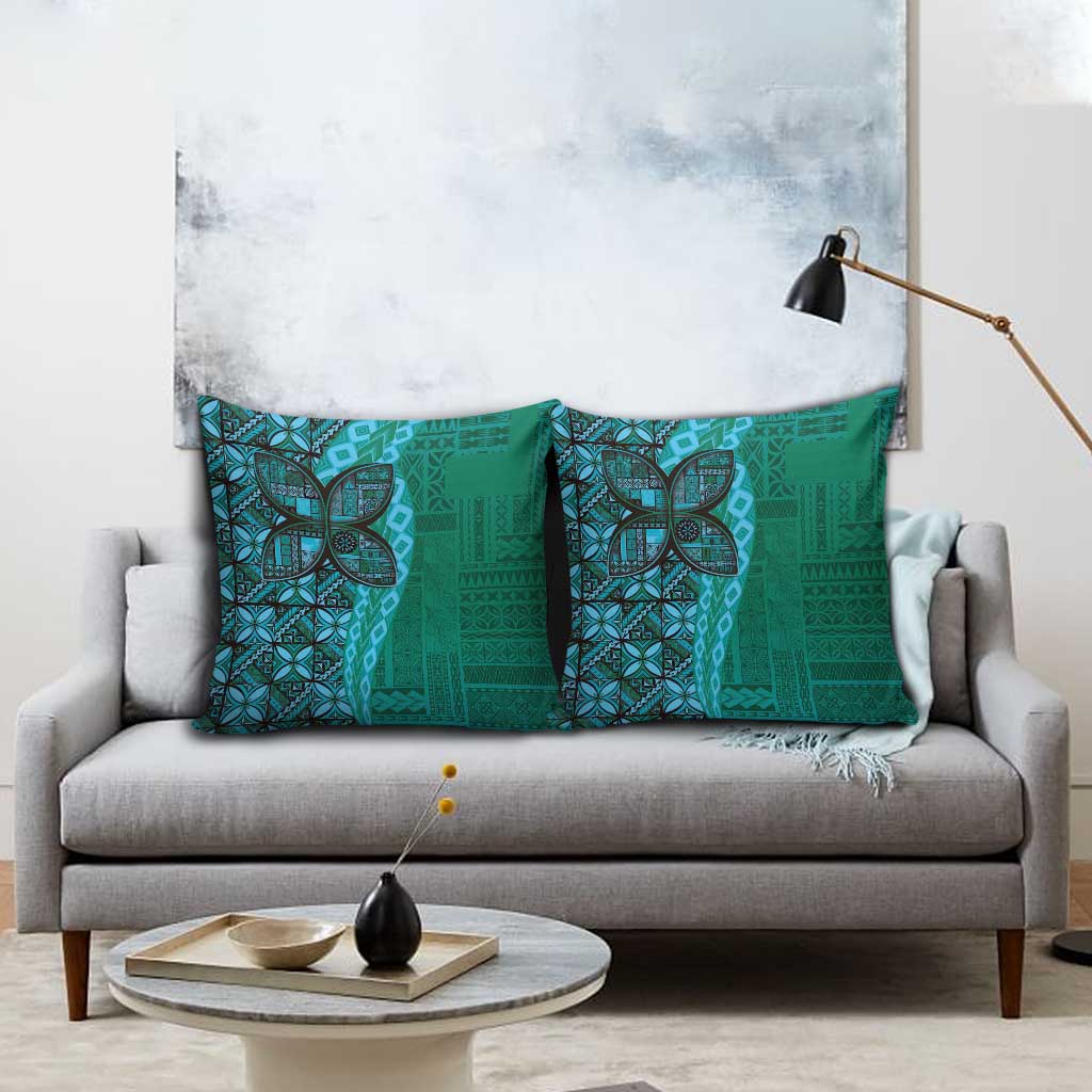 Samoan Pacific Tribal Flower Geometric Art Tattoos Pillow Cover Siapo Pattern Turquoise Tide LT03 - Polynesian Pride