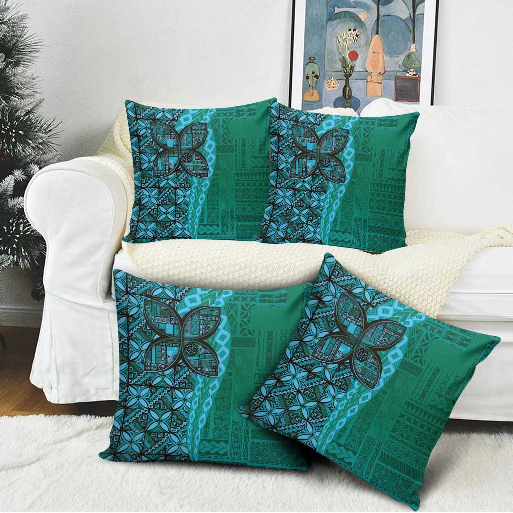Samoan Pacific Tribal Flower Geometric Art Tattoos Pillow Cover Siapo Pattern Turquoise Tide LT03 - Polynesian Pride