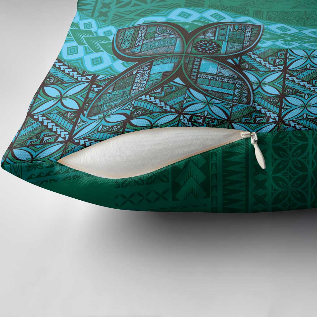 Samoan Pacific Tribal Flower Geometric Art Tattoos Pillow Cover Siapo Pattern Turquoise Tide LT03 - Polynesian Pride