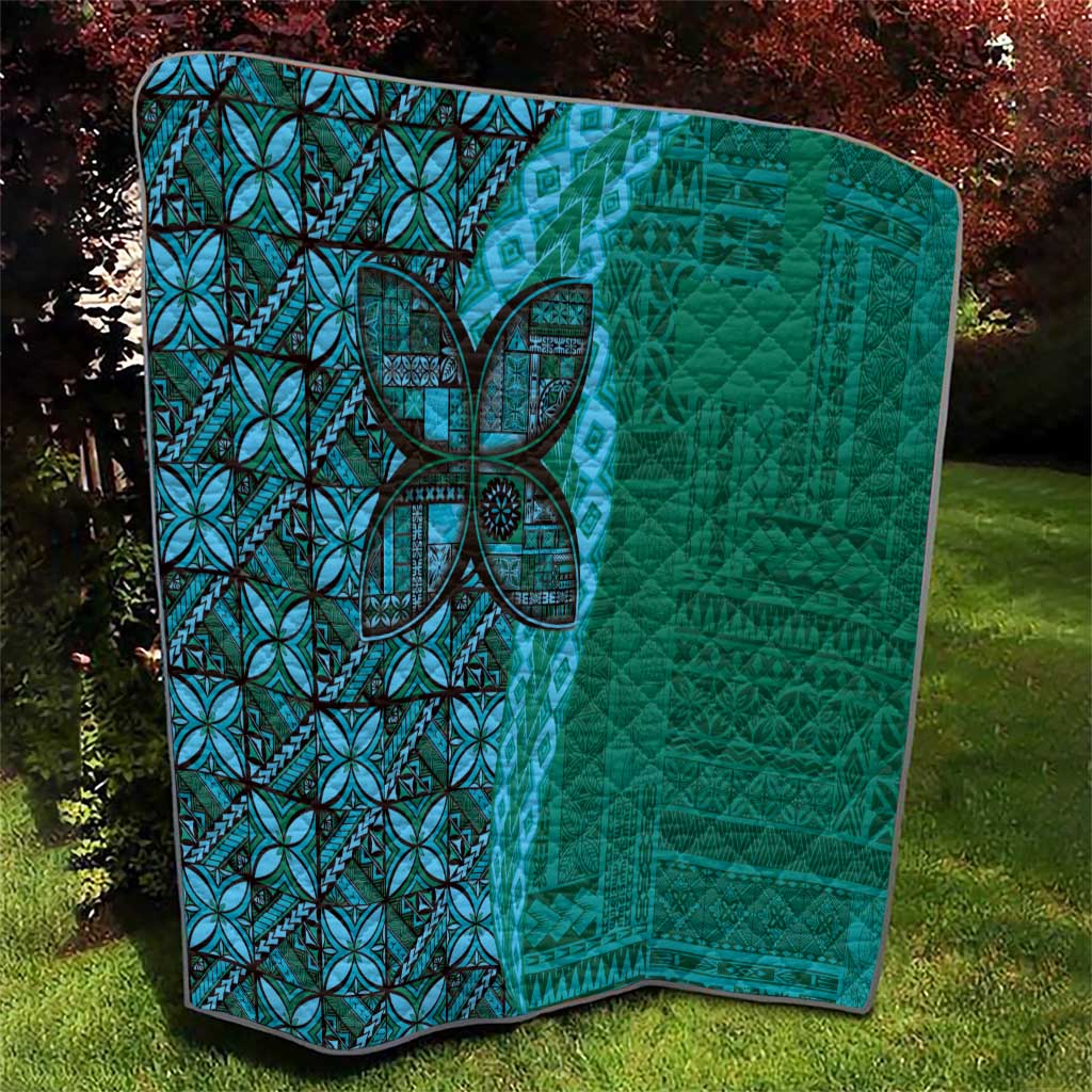 Samoan Pacific Tribal Flower Geometric Art Tattoos Quilt Siapo Pattern Turquoise Tide - Polynesian Pride
