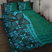 Samoan Pacific Tribal Flower Geometric Art Tattoos Quilt Bed Set Siapo Pattern Turquoise Tide - Polynesian Pride