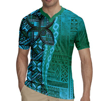 Samoan Pacific Tribal Flower Geometric Art Tattoos Rugby Jersey Siapo Pattern Turquoise Tide - Polynesian Pride