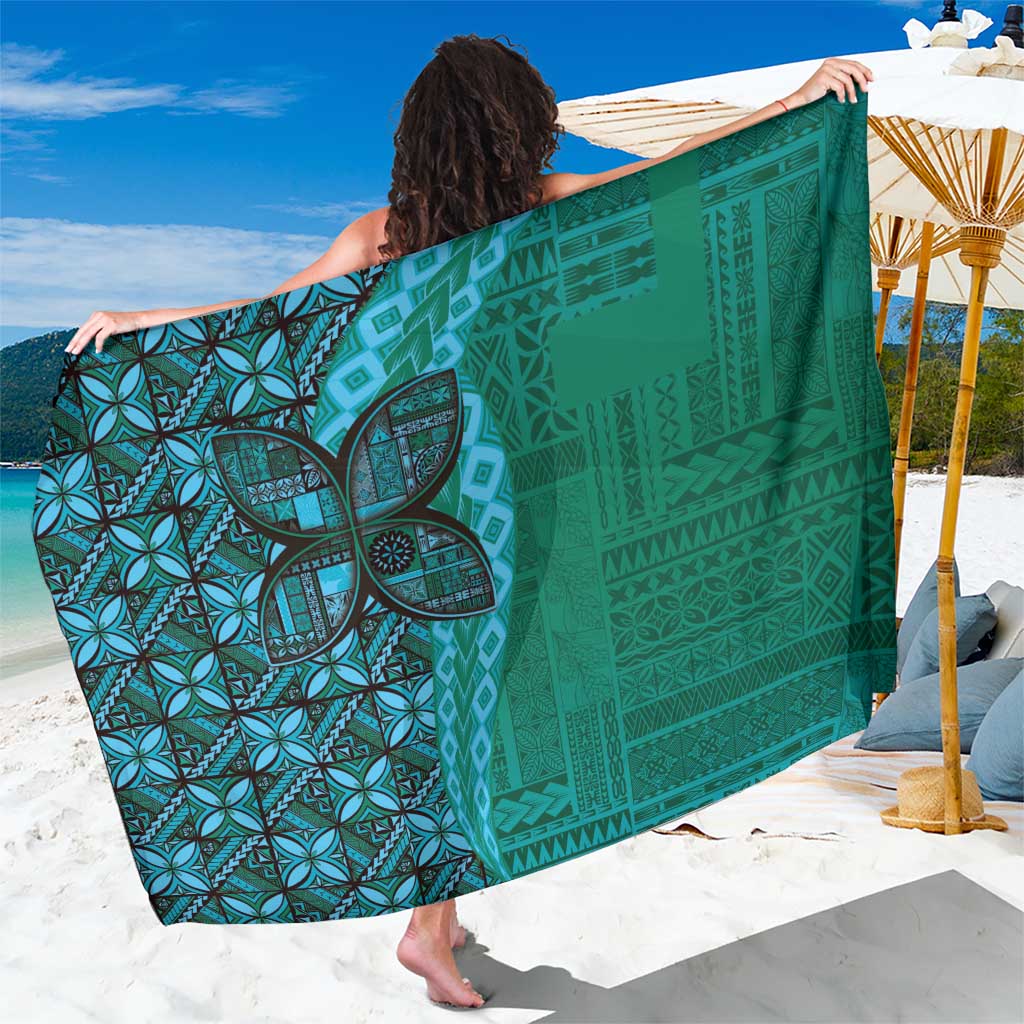 Samoan Pacific Tribal Flower Geometric Art Tattoos Sarong Siapo Pattern Turquoise Tide LT03 One Size 44 x 66 inches Turquoise - Polynesian Pride