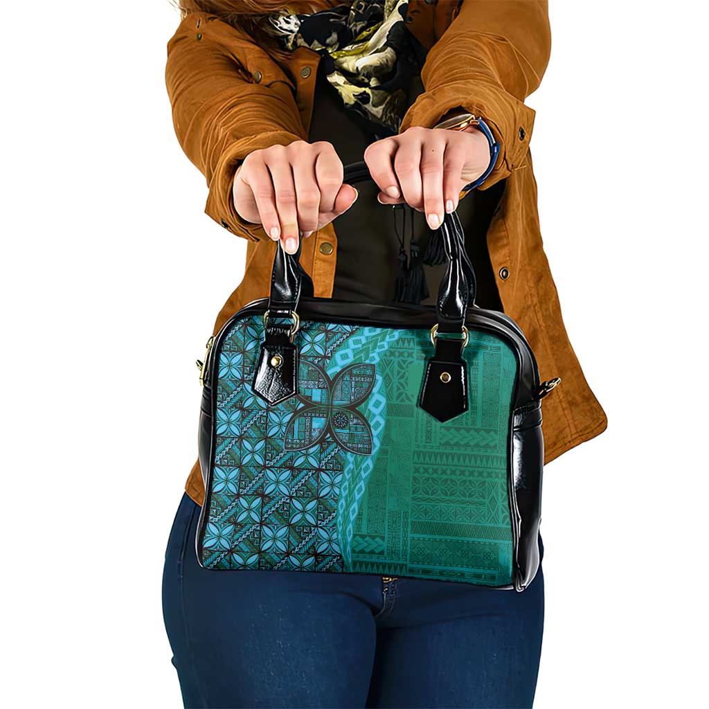 Samoan Pacific Tribal Flower Geometric Art Tattoos Shoulder Handbag Siapo Pattern Turquoise Tide LT03 One Size Turquoise - Polynesian Pride