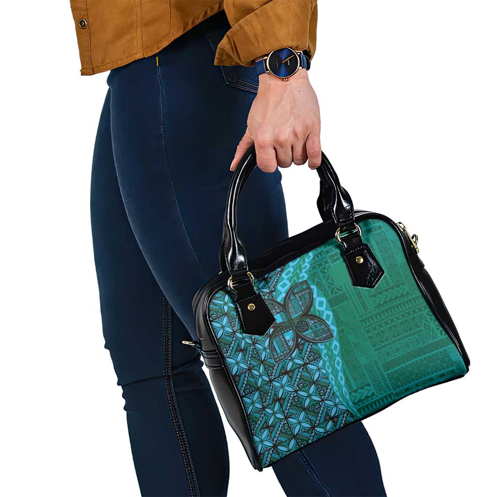 Samoan Pacific Tribal Flower Geometric Art Tattoos Shoulder Handbag Siapo Pattern Turquoise Tide - Polynesian Pride