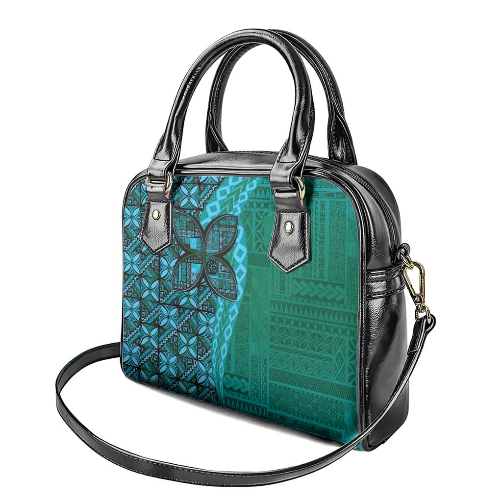 Samoan Pacific Tribal Flower Geometric Art Tattoos Shoulder Handbag Siapo Pattern Turquoise Tide - Polynesian Pride