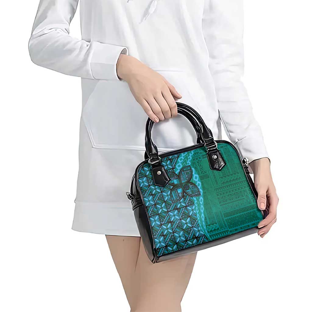 Samoan Pacific Tribal Flower Geometric Art Tattoos Shoulder Handbag Siapo Pattern Turquoise Tide - Polynesian Pride