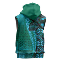 Samoan Pacific Tribal Flower Geometric Art Tattoos Sleeveless Hoodie Siapo Pattern Turquoise Tide LT03 - Polynesian Pride