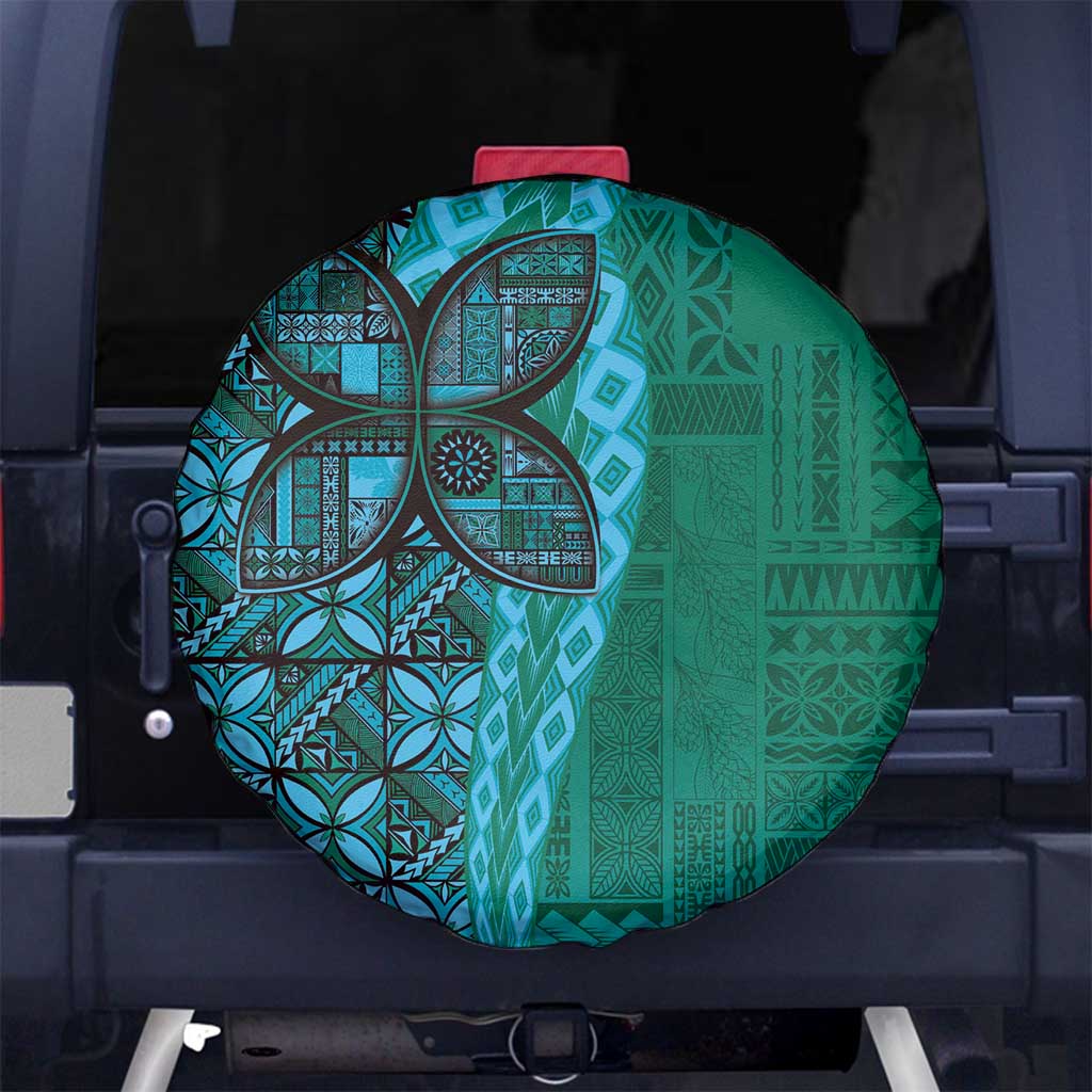 Samoan Pacific Tribal Flower Geometric Art Tattoos Spare Tire Cover Siapo Pattern Turquoise Tide LT03 No hole Turquoise - Polynesian Pride