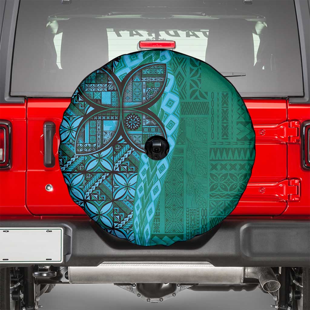 Samoan Pacific Tribal Flower Geometric Art Tattoos Spare Tire Cover Siapo Pattern Turquoise Tide LT03 - Polynesian Pride