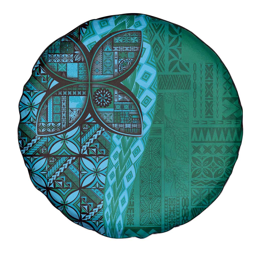 Samoan Pacific Tribal Flower Geometric Art Tattoos Spare Tire Cover Siapo Pattern Turquoise Tide LT03 - Polynesian Pride