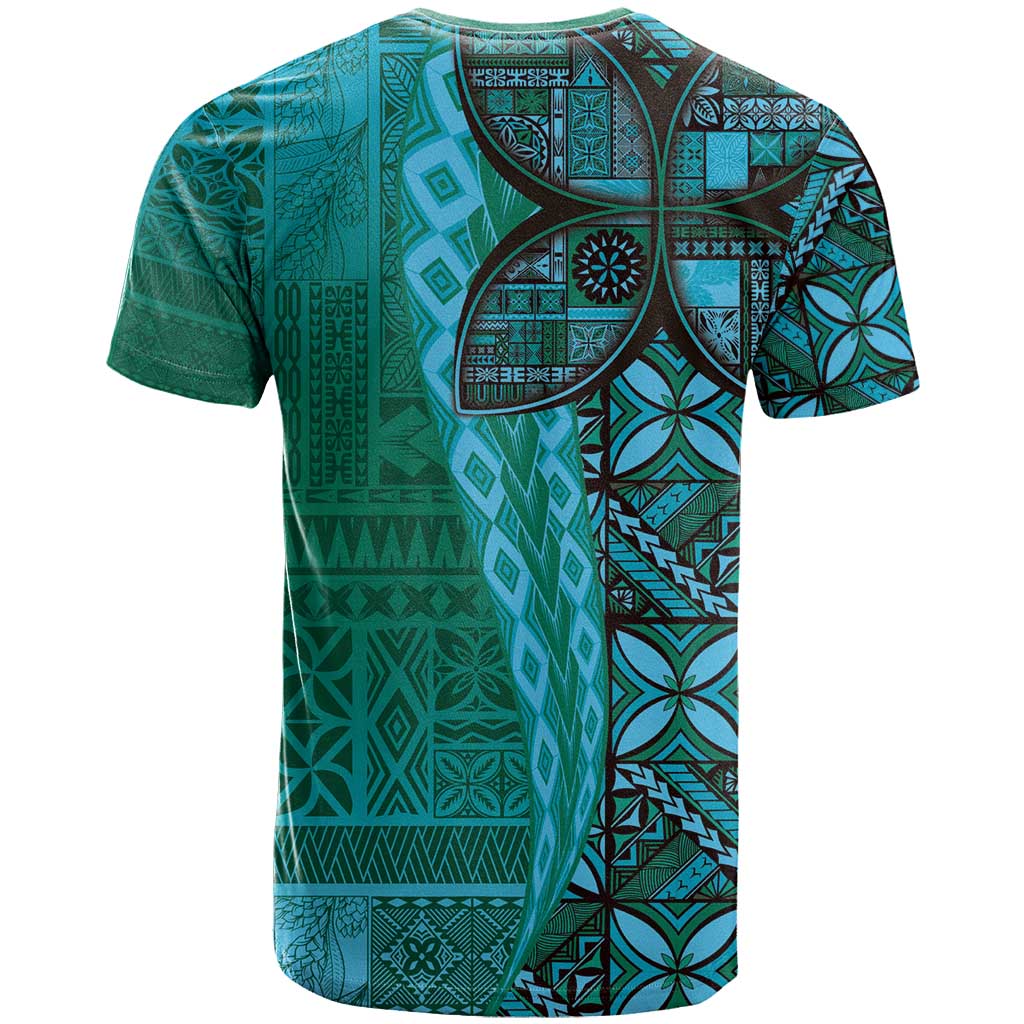 Samoan Pacific Tribal Flower Geometric Art Tattoos T Shirt Siapo Pattern Turquoise Tide - Polynesian Pride