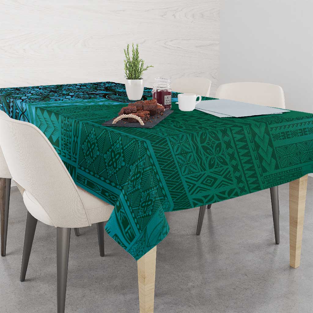 Samoan Pacific Tribal Flower Geometric Art Tattoos Tablecloth Siapo Pattern Turquoise Tide - Polynesian Pride