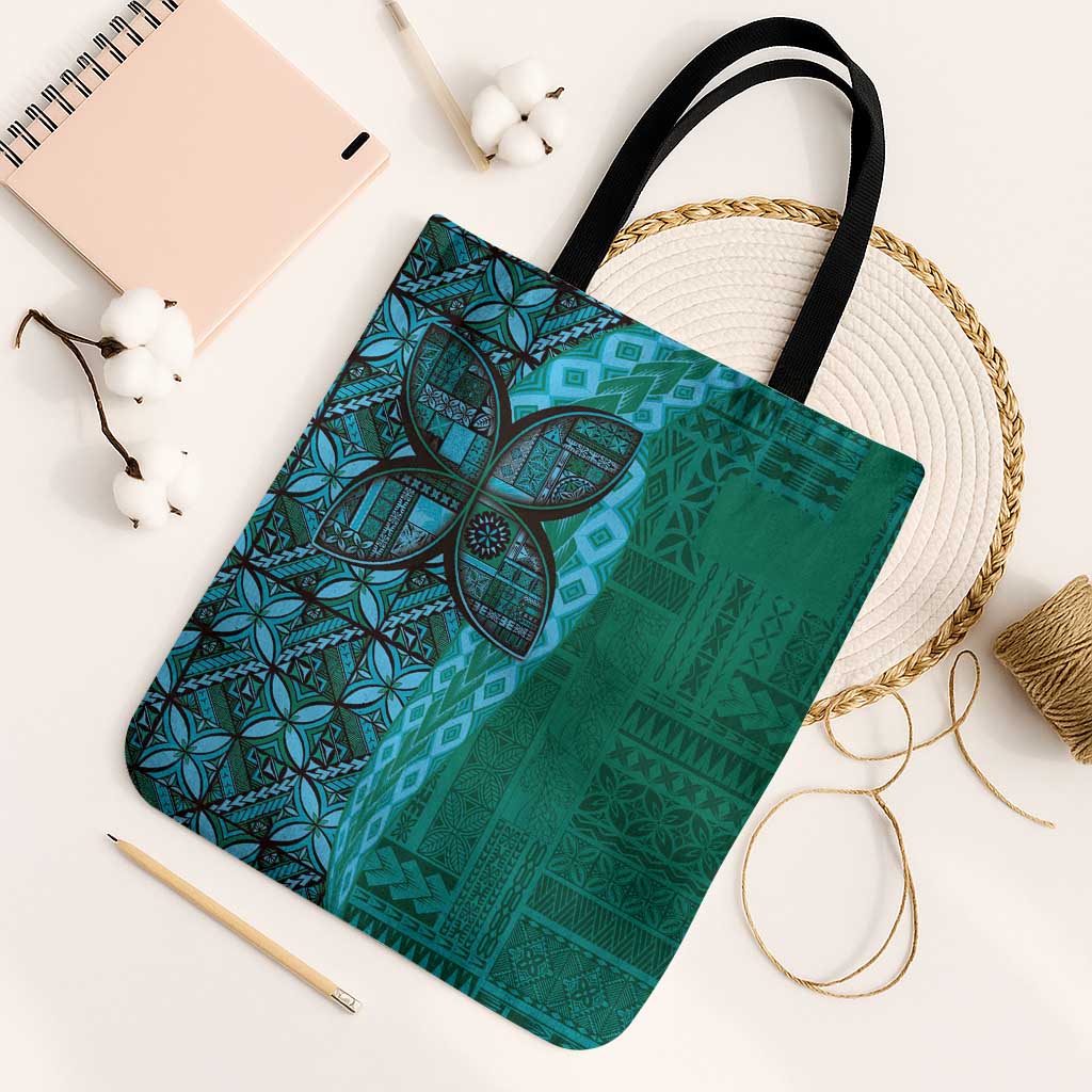Samoan Pacific Tribal Flower Geometric Art Tattoos Tote Bag Siapo Pattern Turquoise Tide LT03 One Size Turquoise - Polynesian Pride