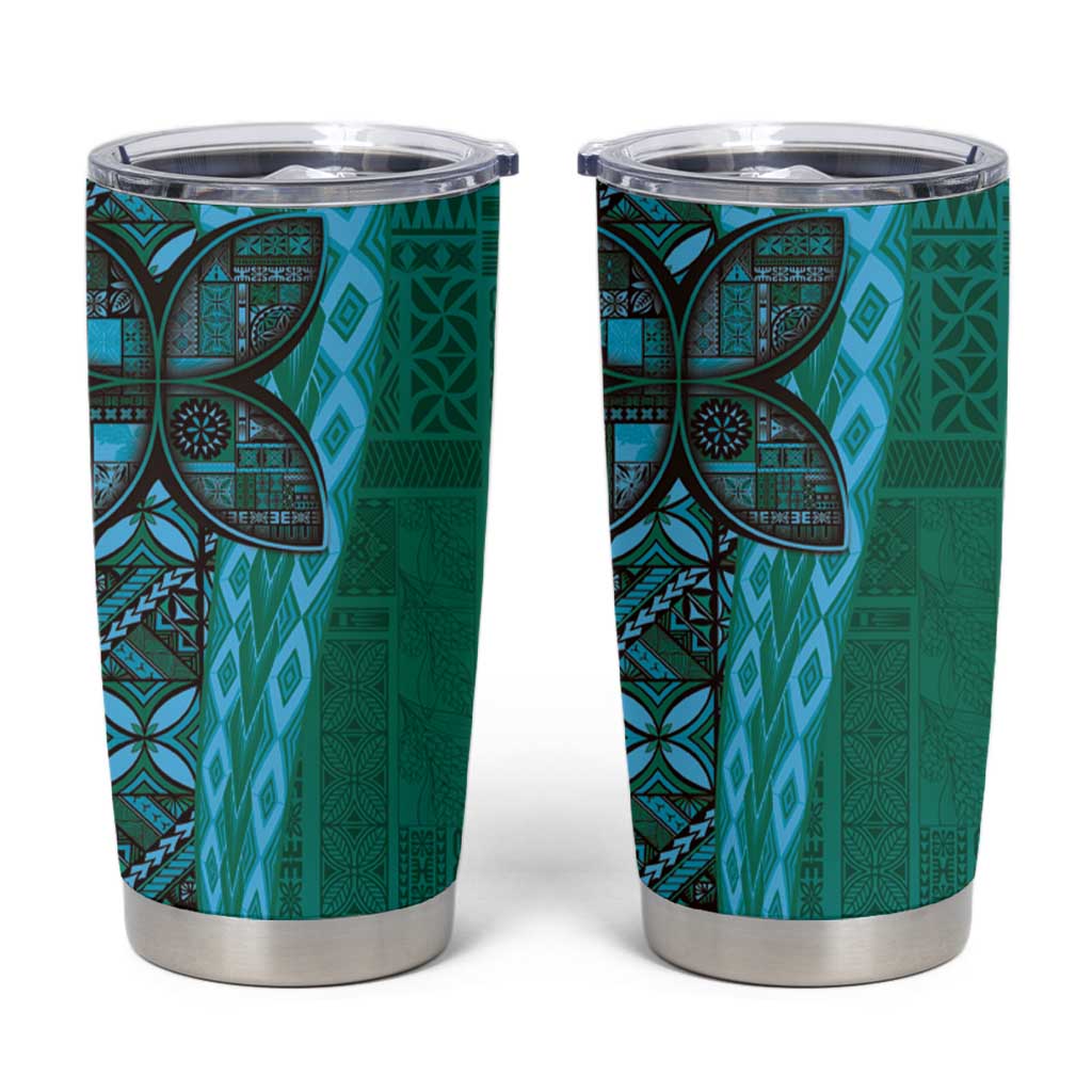 Samoan Pacific Tribal Flower Geometric Art Tattoos Tumbler Cup Siapo Pattern Turquoise Tide - Polynesian Pride