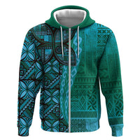 Samoan Pacific Tribal Flower Geometric Art Tattoos Zip Hoodie Siapo Pattern Turquoise Tide LT03 Zip Hoodie Turquoise - Polynesian Pride
