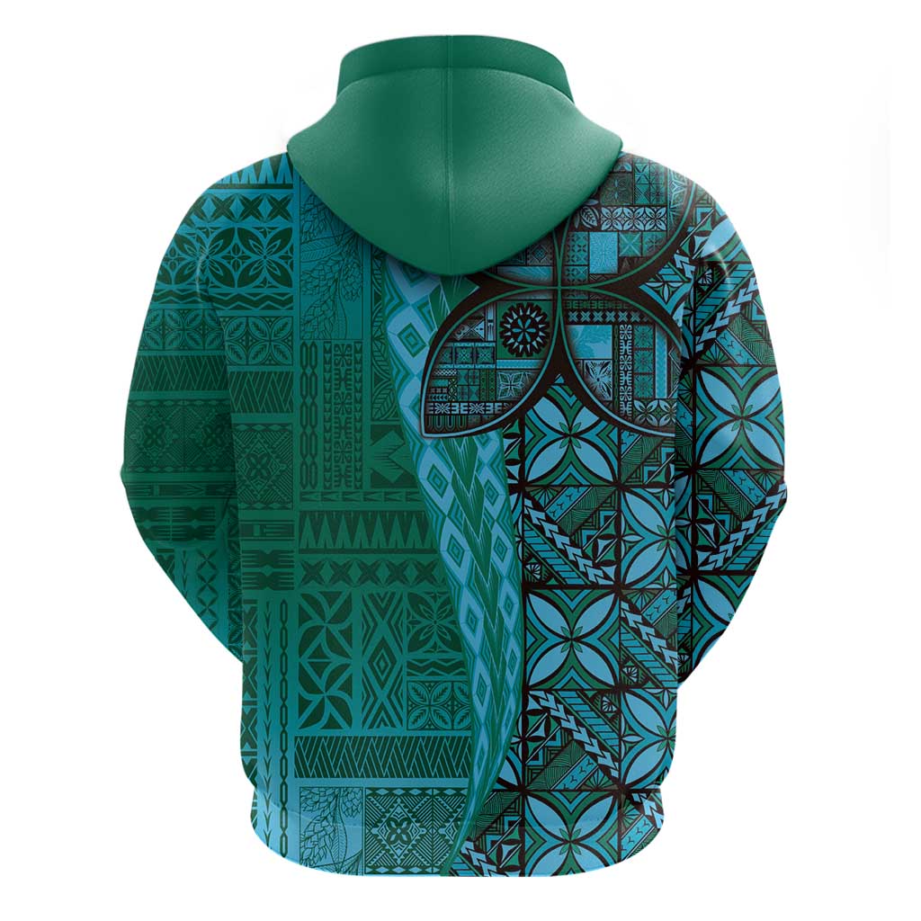 Samoan Pacific Tribal Flower Geometric Art Tattoos Zip Hoodie Siapo Pattern Turquoise Tide LT03 - Polynesian Pride