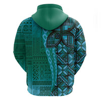 Samoan Pacific Tribal Flower Geometric Art Tattoos Zip Hoodie Siapo Pattern Turquoise Tide LT03 - Polynesian Pride