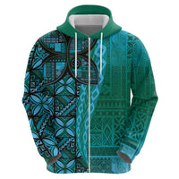 Samoan Pacific Tribal Flower Geometric Art Tattoos Zip Hoodie Siapo Pattern Turquoise Tide LT03 - Polynesian Pride