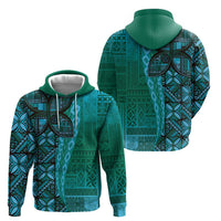 Samoan Pacific Tribal Flower Geometric Art Tattoos Zip Hoodie Siapo Pattern Turquoise Tide LT03 - Polynesian Pride