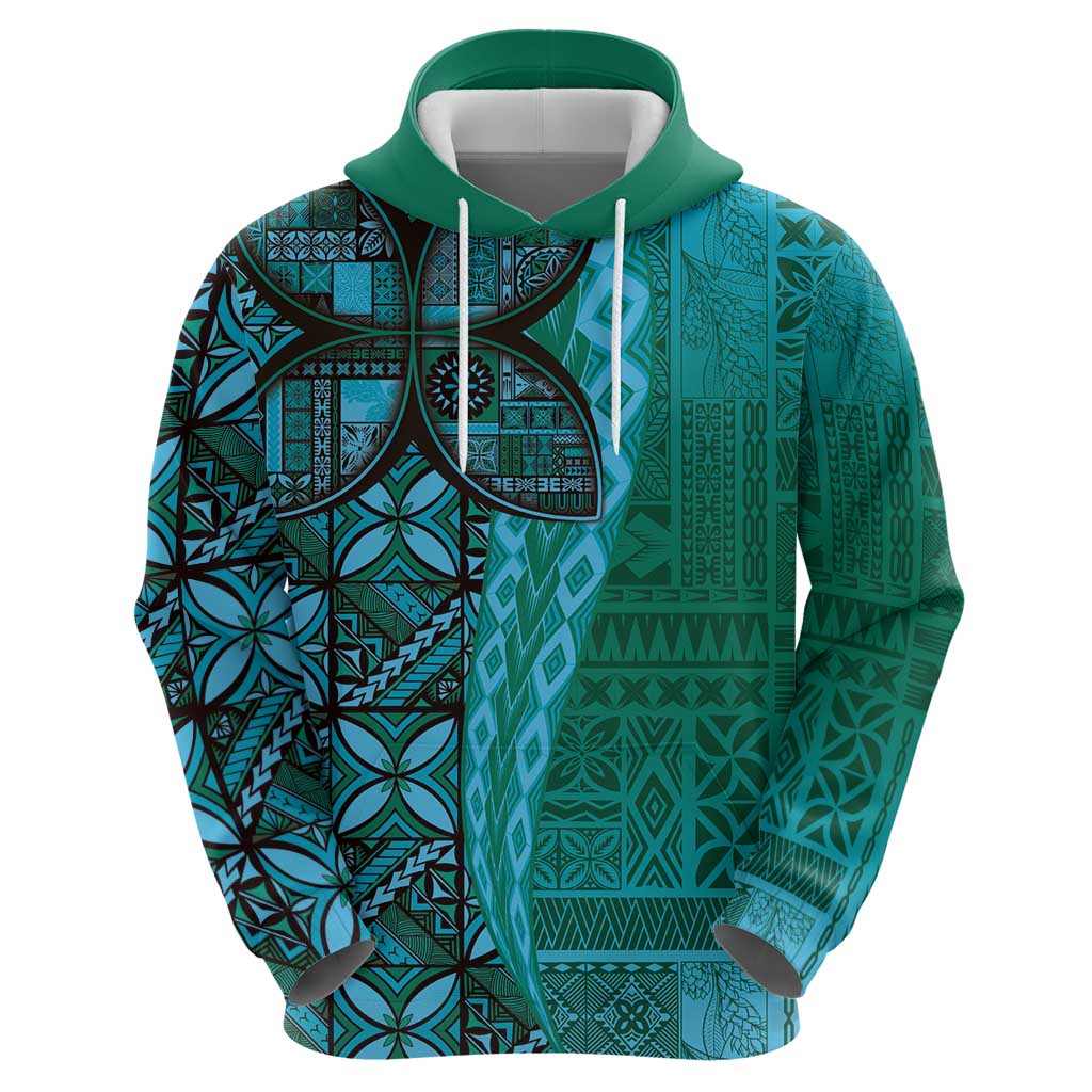 Samoan Pacific Tribal Flower Geometric Art Tattoos Zip Hoodie Siapo Pattern Turquoise Tide LT03 - Polynesian Pride