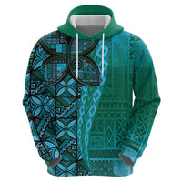 Samoan Pacific Tribal Flower Geometric Art Tattoos Zip Hoodie Siapo Pattern Turquoise Tide LT03 - Polynesian Pride