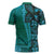 Samoan Pacific Tribal Flower Geometric Art Tattoos Zipper Polo Shirt Siapo Pattern Turquoise Tide - Polynesian Pride