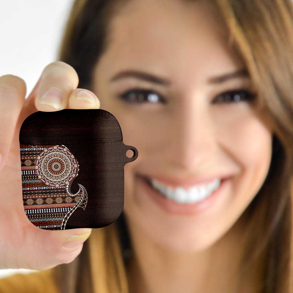 Fijian Masi Tribal Tattoos Art Pattern AirPods Case Brown Color Half Style - Polynesian Pride