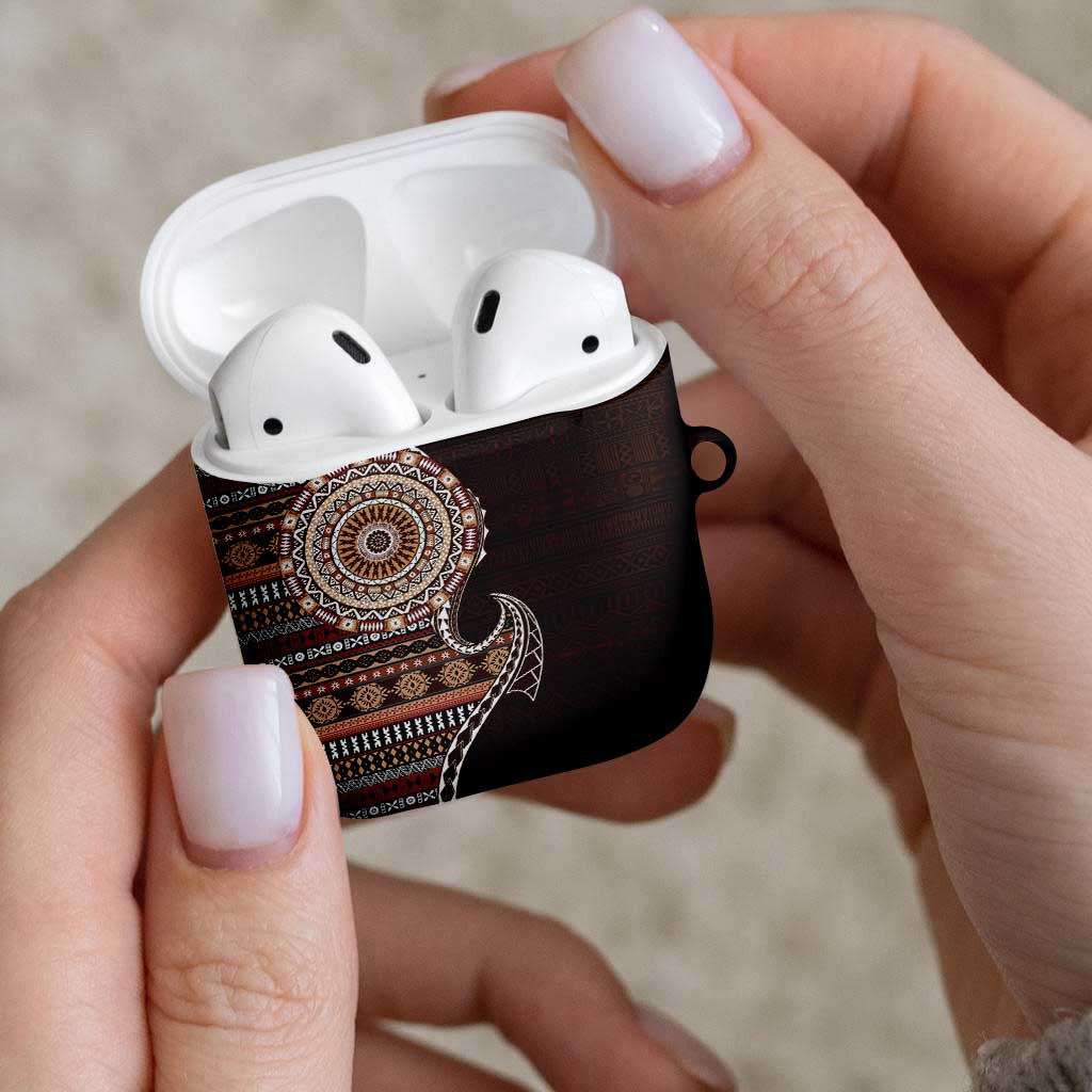 Fijian Masi Tribal Tattoos Art Pattern AirPods Case Brown Color Half Style - Polynesian Pride