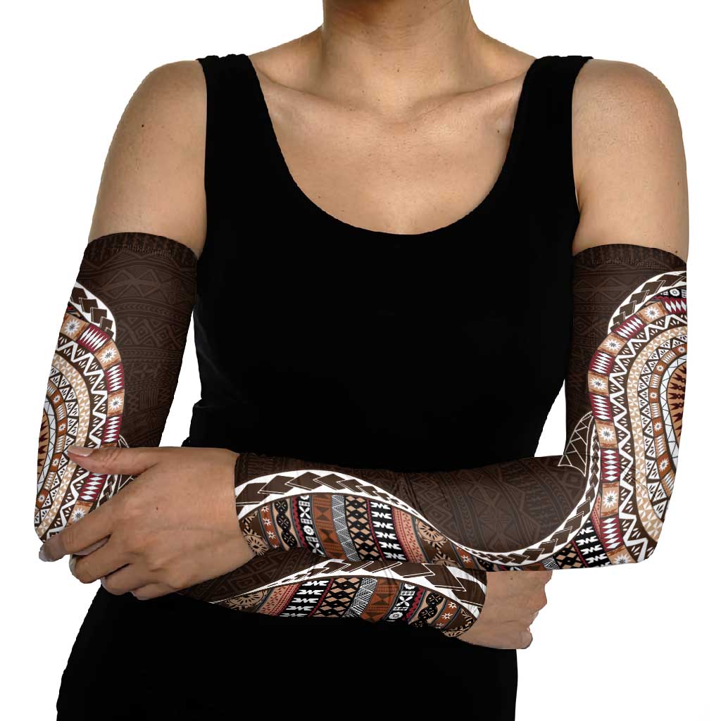 Fijian Masi Tribal Tattoos Art Pattern Arm Sleeves Brown Color Half Style - Polynesian Pride