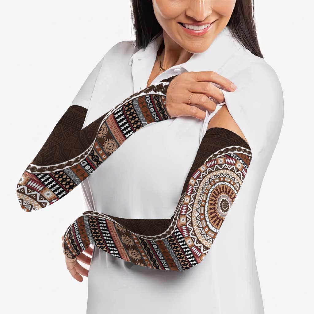 Fijian Masi Tribal Tattoos Art Pattern Arm Sleeves Brown Color Half Style - Polynesian Pride